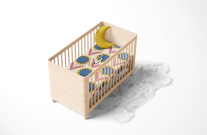 Modern Baby Crib Sheet Floral Sun Flowers, Baby Bedding, Big Kid Bedding, Modern Nursery Decor, Made in the US | Pippa + June