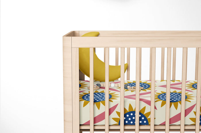 Modern Baby Crib Sheet Floral Sun Flowers, Baby Bedding, Big Kid Bedding, Modern Nursery Decor, Made in the US | Pippa + June