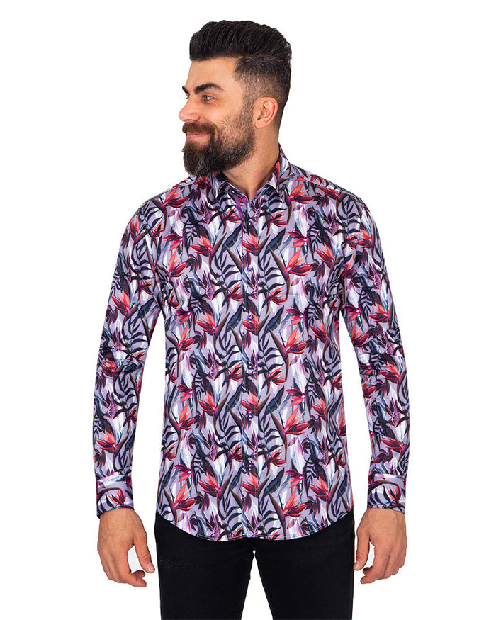 Floral Lily Print Pure Cotton Shirt-Makrom