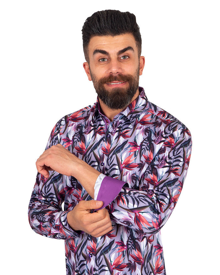 Floral Lily Print Pure Cotton Shirt-Makrom