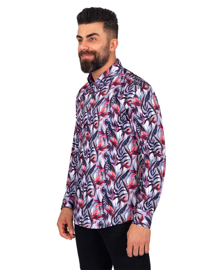 Floral Lily Print Pure Cotton Shirt-Makrom