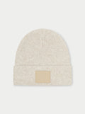 FLUFFY KNIT EMBLEM BEANIE - BEIGE