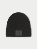 FLUFFY KNIT EMBLEM BEANIE - BLACK