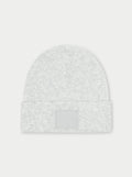 FLUFFY KNIT EMBLEM BEANIE - GREY MARL