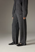 FLUFFY KNIT EMBLEM EMBROIDERED JOGGER - CHARCOAL