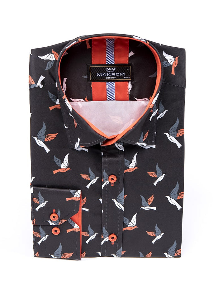 Flying Bird Print Men's Shirt-Makrom