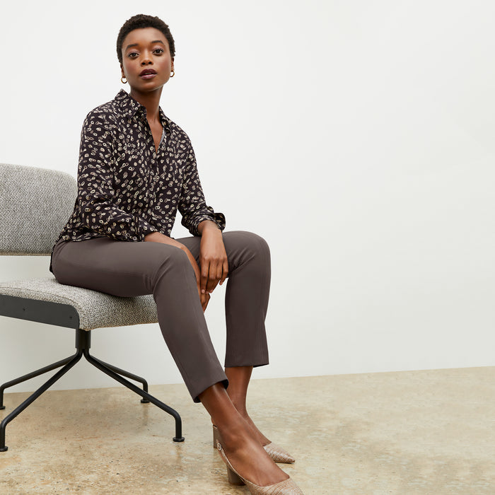 Side image of a woman wearing the Foster Pant in Dark Mink