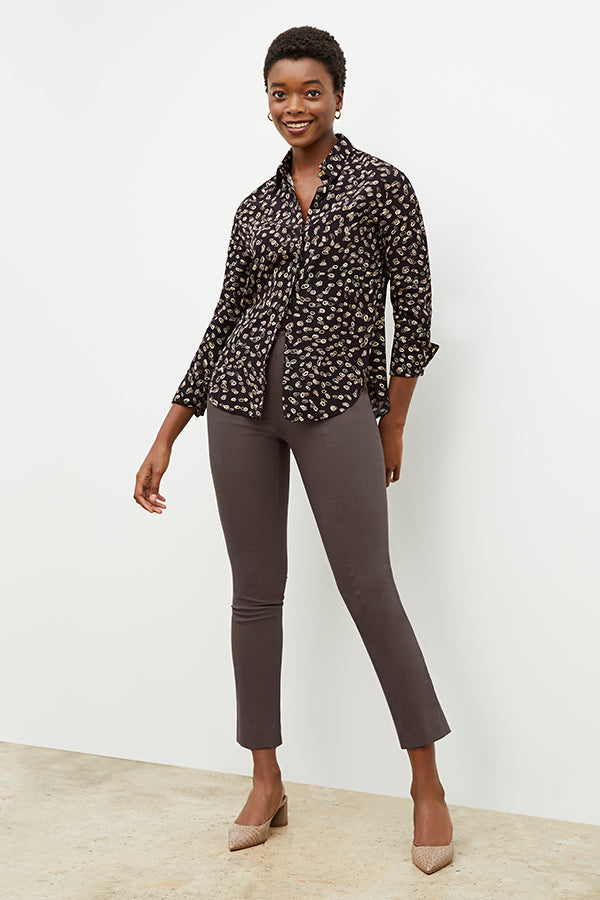 Front image of a woman wearing the Foster Pant in Dark Mink | Exclude