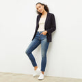 Front image of a woman wearing the FRAME Denim Le Garcon Jean in Azure | Lead