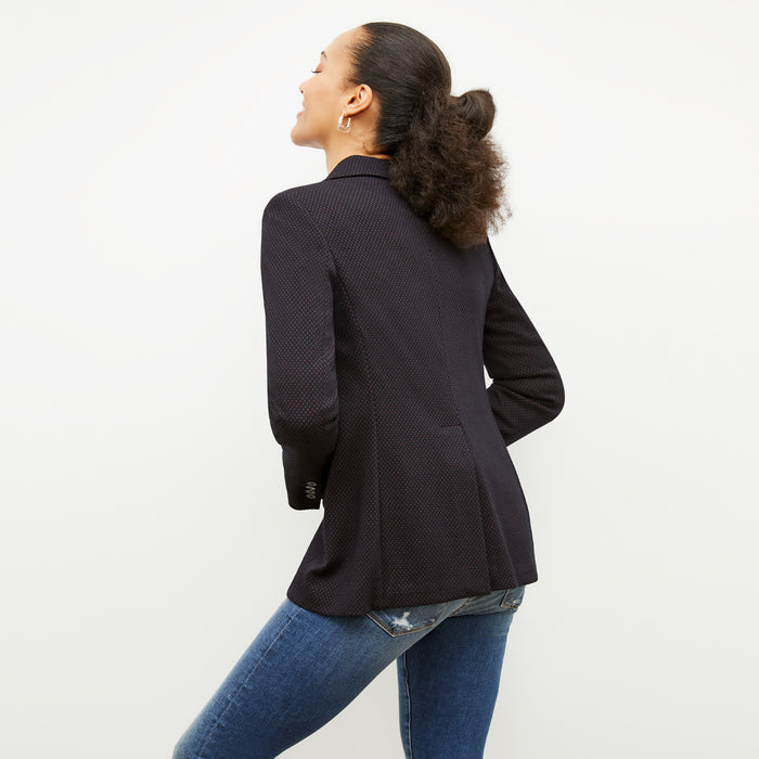 Back image of a woman wearing the FRAME Denim Le Garcon Jean in Azure