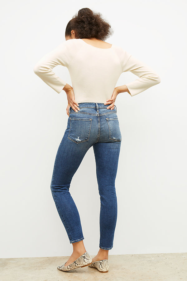 Back image of a woman wearing the FRAME Denim Le Garcon Jean in Azure | Exclude