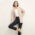front image of a woman wearing the frederick cardigan in Walnut | Lead