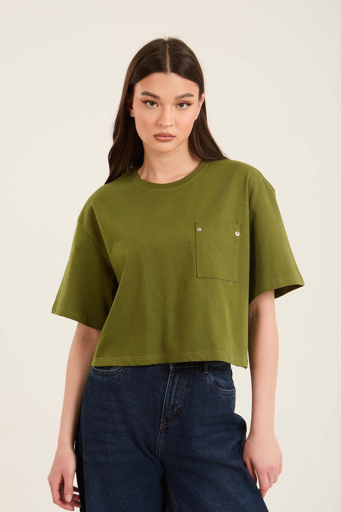 Front Patched Pocket Elbow Sleeves Tee