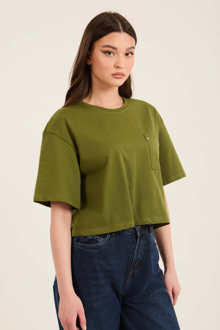 Front Patched Pocket Elbow Sleeves Tee