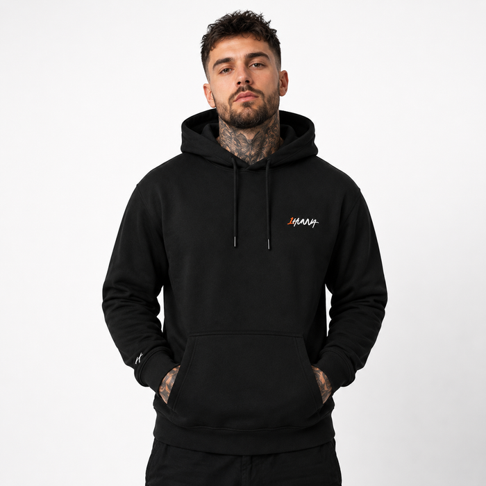 1HUNNA Gallery 001 Faith Over Fear Hoodie in zwart – gedragen voorkant
