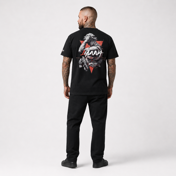 1HUNNA Gallery 001 Fallen Angel T-shirt in zwart – volledig achteraanzicht