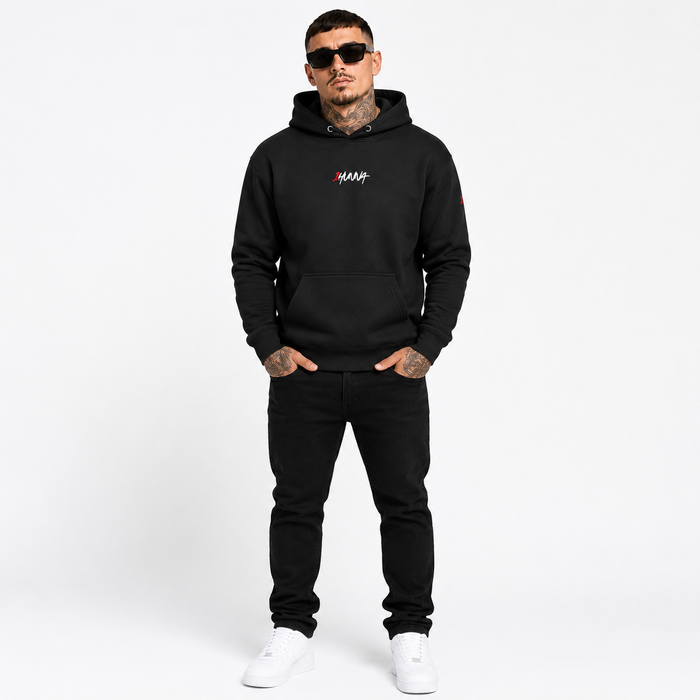 1HUNNA Gallery 005 Fallen Angel Hoodie in zwart – gedragen voorkant