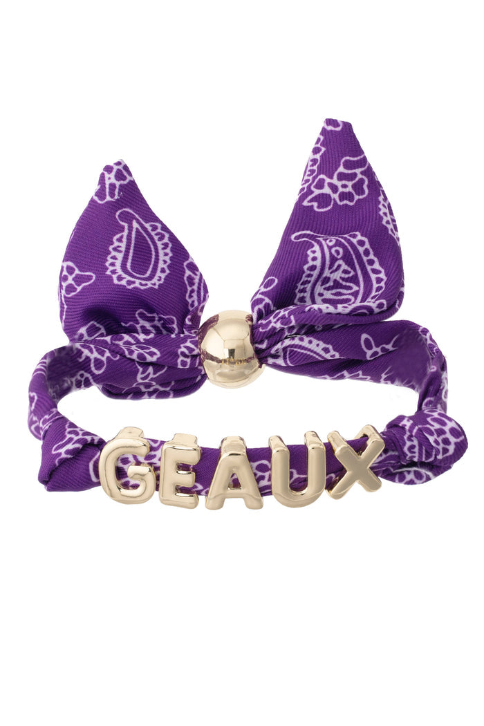LSU Geaux Tigers bandana slider bracelet with 18K gold-plated letter charms — All Put Together