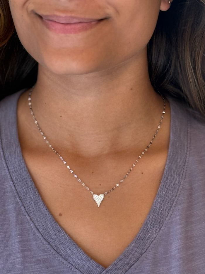 Gia sparkly heart necklace- silver
