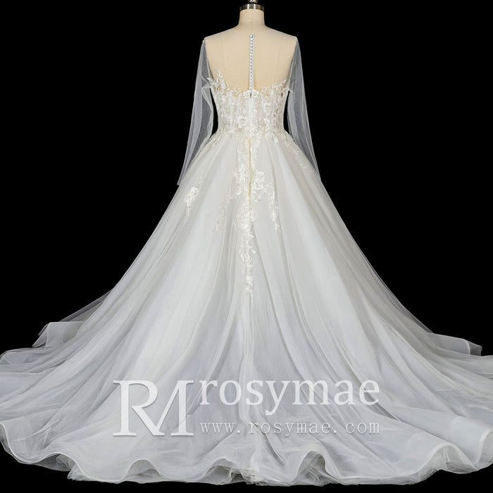 Glamorous Fall Ballgown Wedding Dress with Lace Long Sleeves