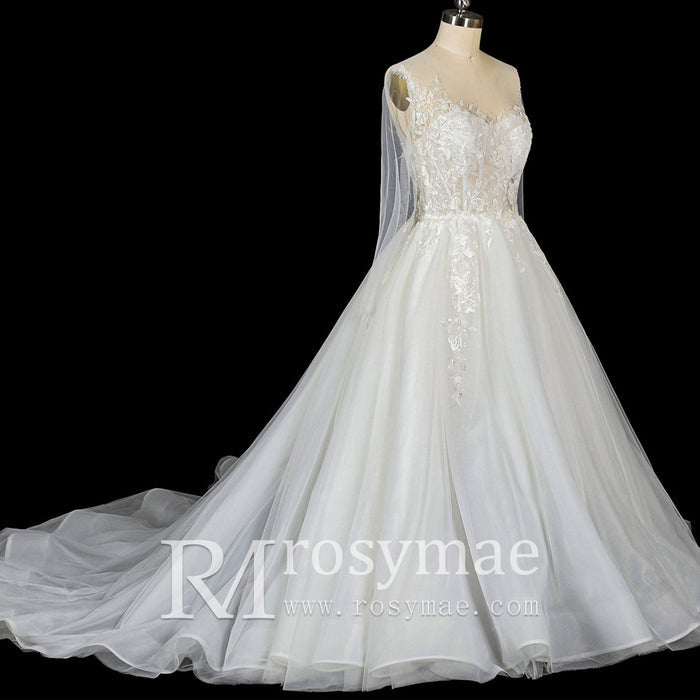 Glamorous Fall Ballgown Wedding Dress with Lace Long Sleeves - Rosymae