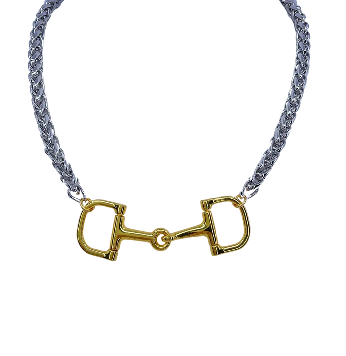 Gold Horse Bit Necklace with Silver Chain