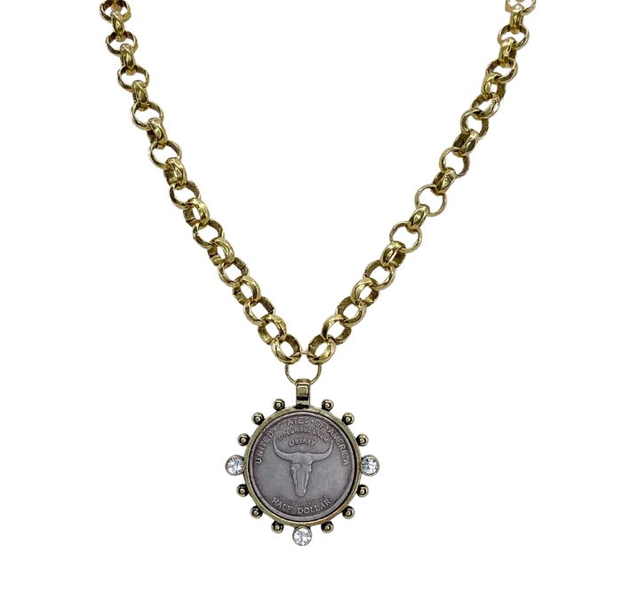 Gold Longhorn Coin Necklace