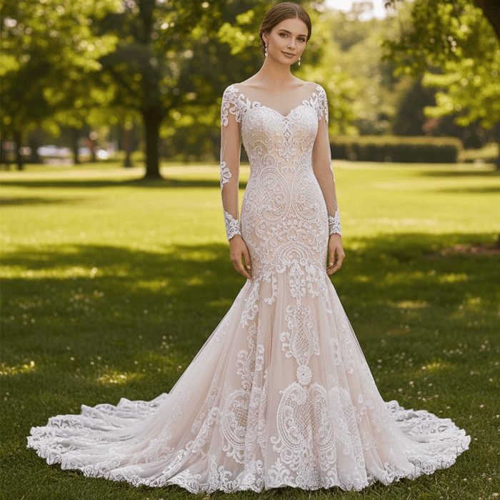 Gorgeous Lace Mermaid Long Sleeves Wedding Dresses - Rosymae