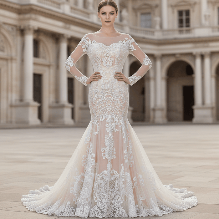 Gorgeous Lace Mermaid Long Sleeves Wedding Dresses - Rosymae