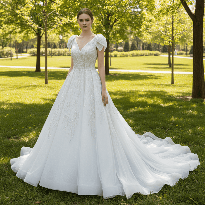 Gorgeous Sparkly Ballgown Cap Sleeve Wedding Dresses - Rosymae