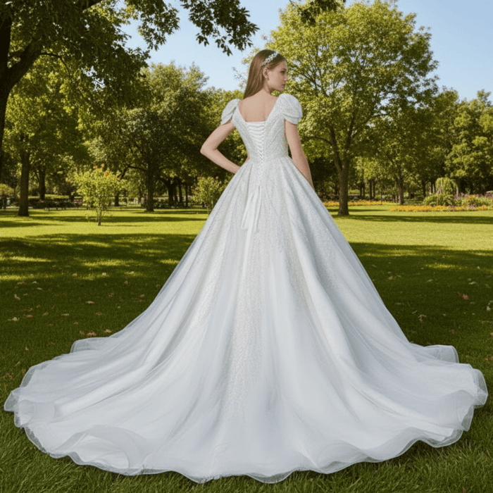 Gorgeous Sparkly Ballgown Cap Sleeve Wedding Dresses - Rosymae