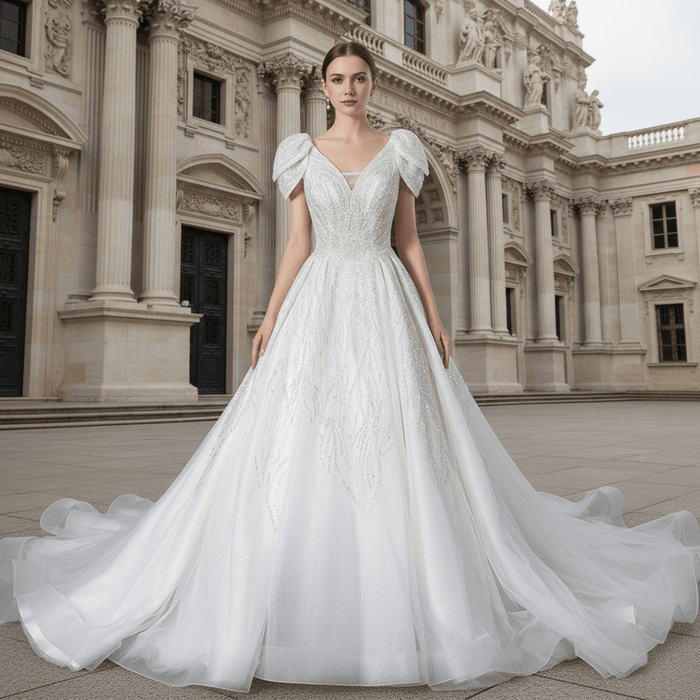 Gorgeous Sparkly Ballgown Cap Sleeve Wedding Dresses - Rosymae