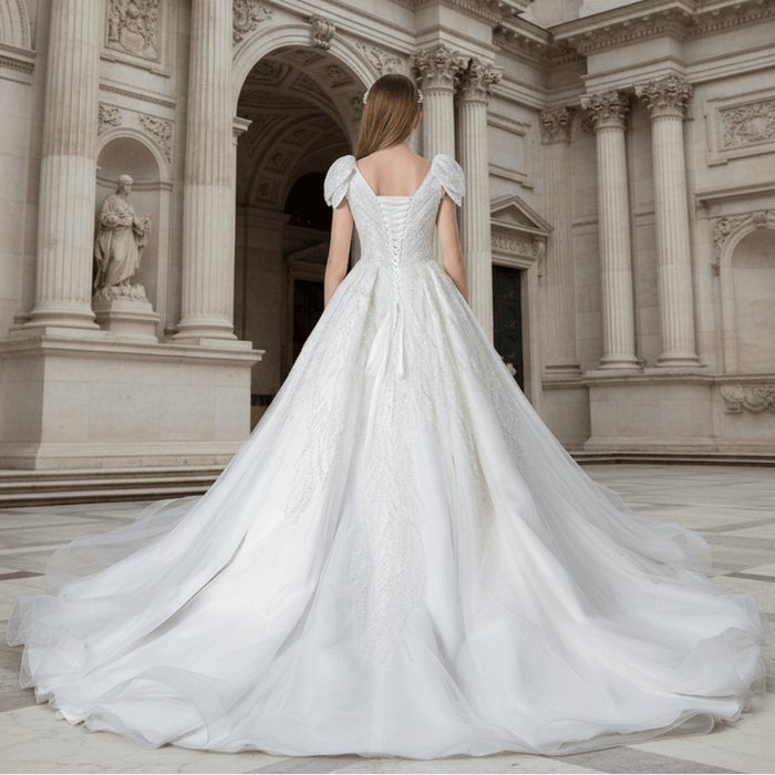 Gorgeous Sparkly Ballgown Cap Sleeve Wedding Dresses - Rosymae