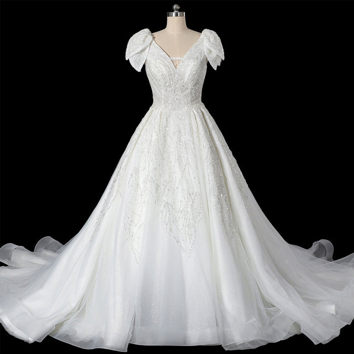 Gorgeous Sparkly Ballgown Cap Sleeve Wedding Dresses - Rosymae