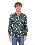 Green Flora Christmas Snowflake Snowman Print Men's Shirt-Makrom