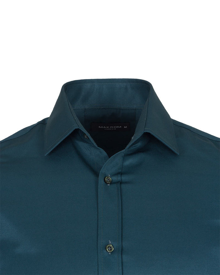 Green Flora Plain Double Cuff Shirt-Makrom