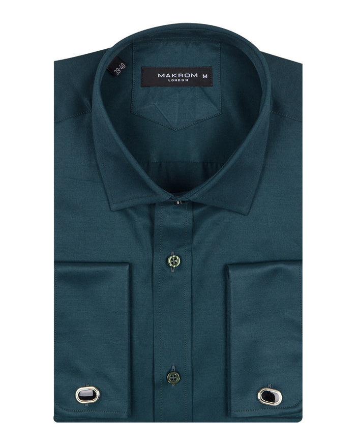 Green Flora Plain Double Cuff Shirt-Makrom