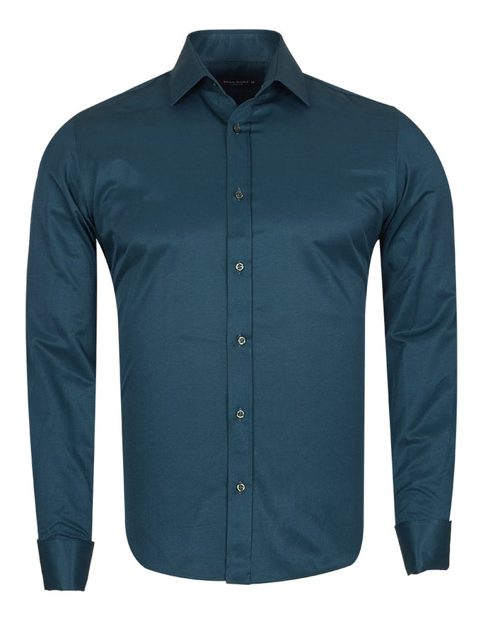 Green Flora Plain Double Cuff Shirt-Makrom