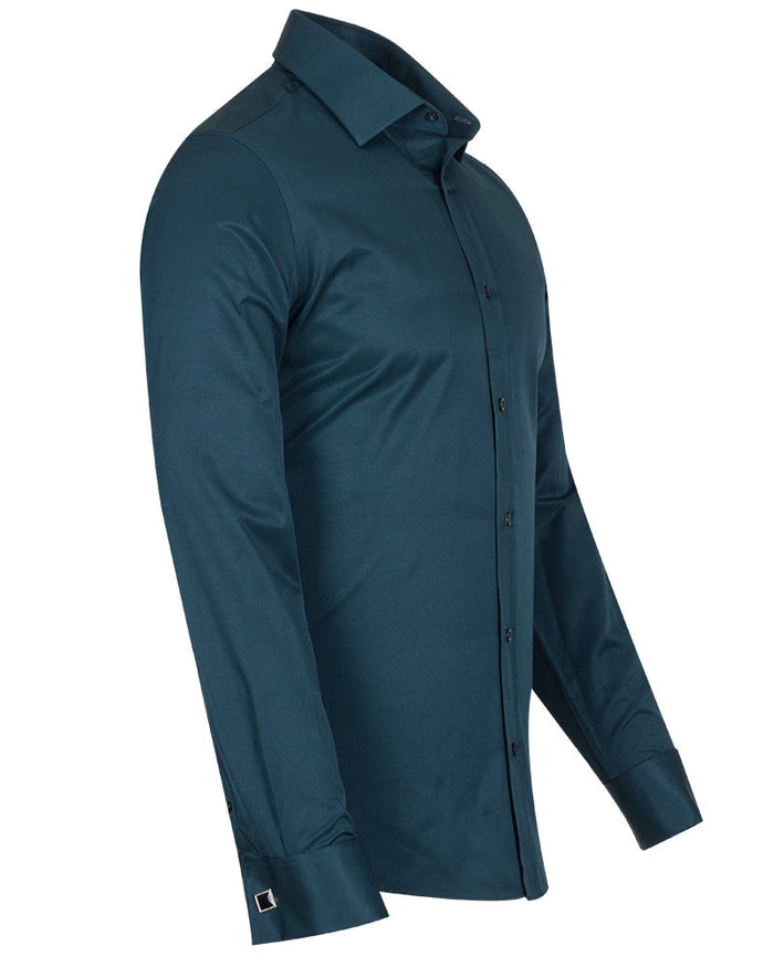 Green Flora Plain Double Cuff Shirt-Makrom