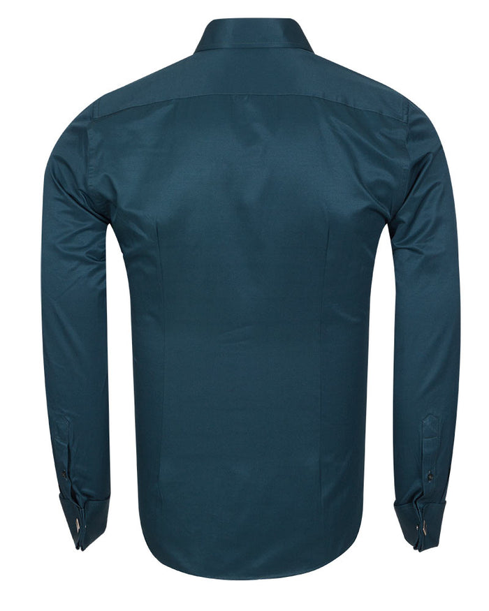 Green Flora Plain Double Cuff Shirt-Makrom