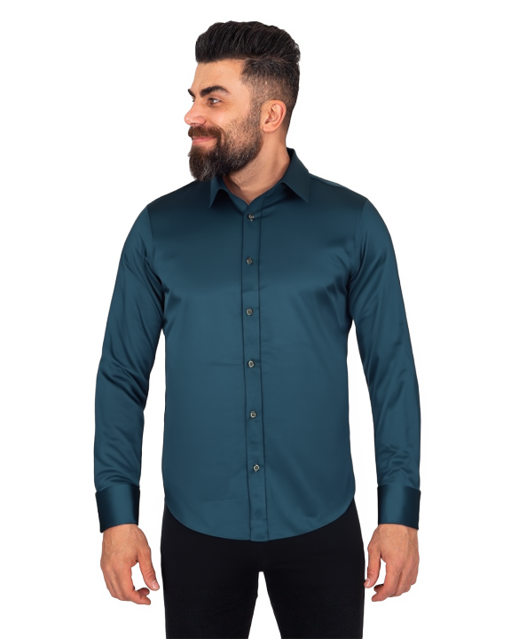 Green Flora Plain Double Cuff Shirt-Makrom