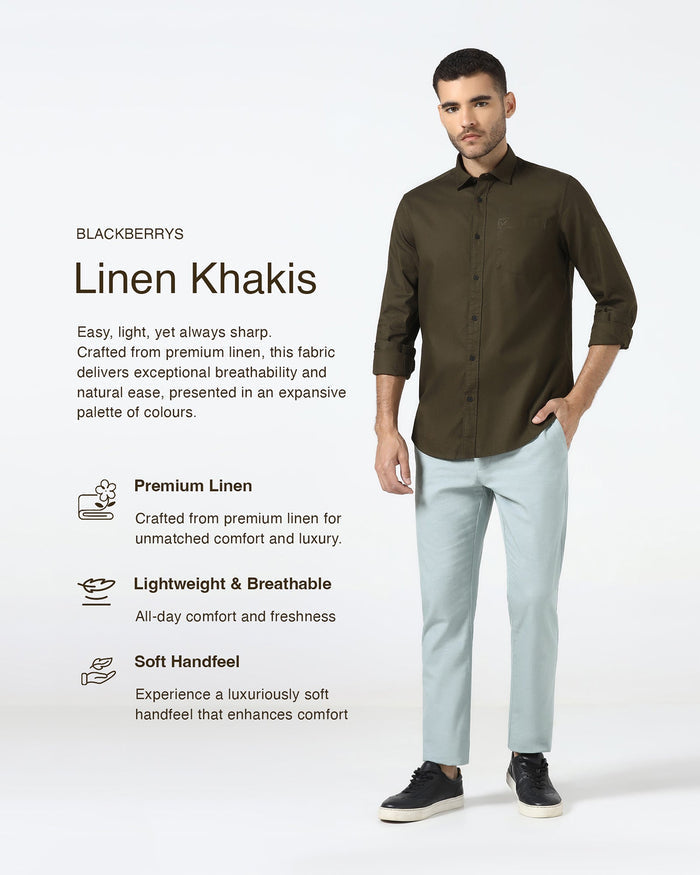 Green Linen Solid Khakis - Judas