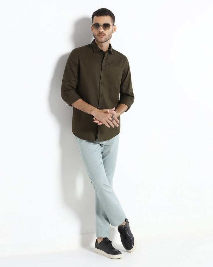 Green Linen Solid Khakis - Judas