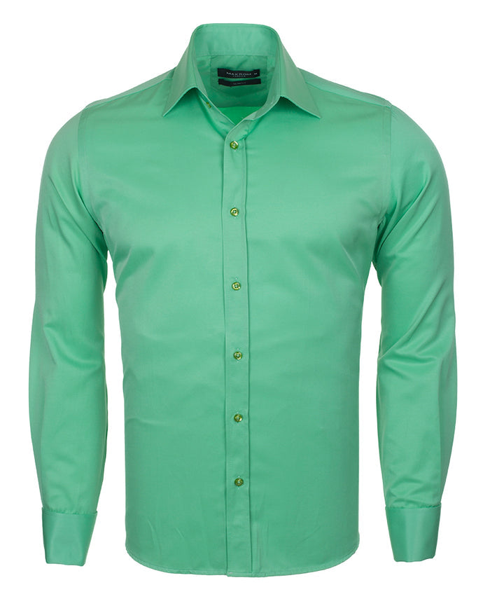 Green Plain Double Cuff Shirt-Makrom