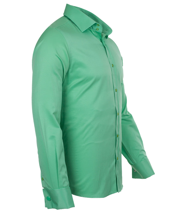 Green Plain Double Cuff Shirt-Makrom