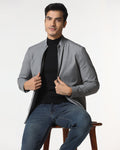 Grey Solid Zipper Jacket - Zeno