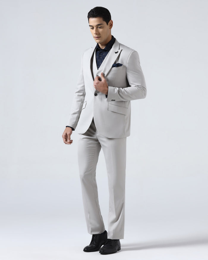 Grey Three Piece Jacquard Suit - Balliso