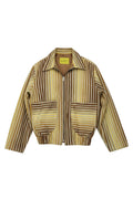 MANCANDY Warm Bomber Jacket in woven striped gabardine with embroidered back artwork and cropped silhouette.