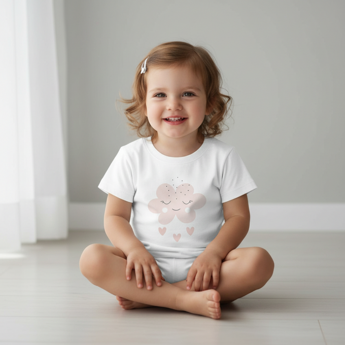 Girls Short Sleeve Cotton Tee Happy Cloud Hearts, Girls T-shirts, Girls Clothing, Girl Toddler Clothing, Made in the USA | Pippa + June