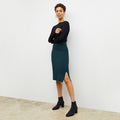 Image of a woman wearing the Harlem Skirt - Jardigan Knit in Deep Sea | Lead